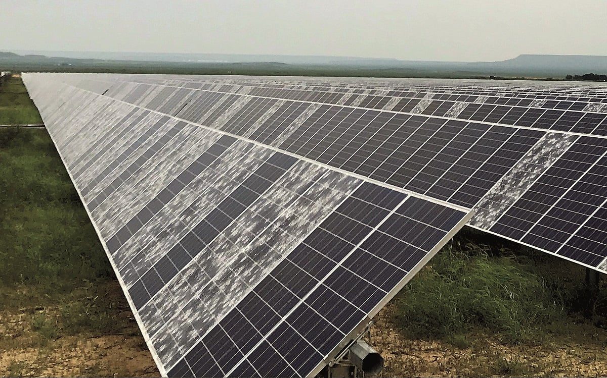 Hail-damaged panels at a solar plant